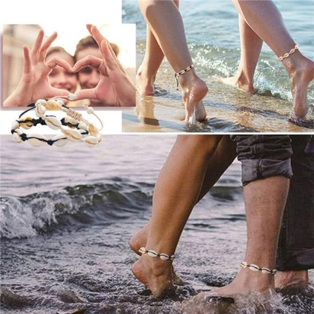 4 Pack Adjustable Shell Bracelets Anklets Set Nat… - image 4